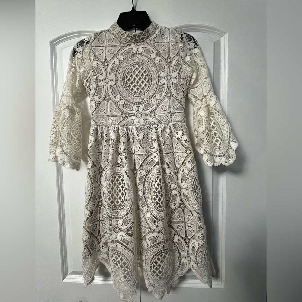 Girls Mia joy off-white lace dress